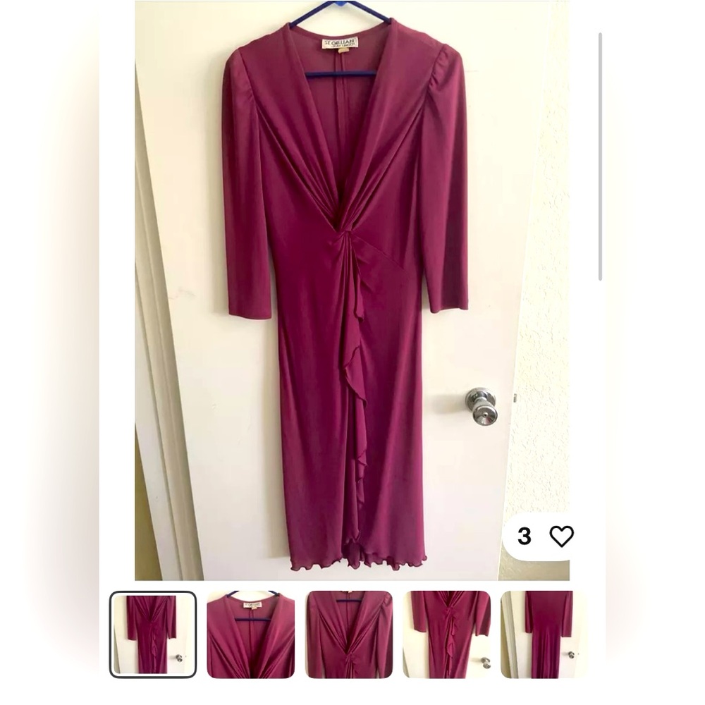 VTG 70s St Gillian Kay Unger Cranberry Plunge V Neck 3/4 sz 10